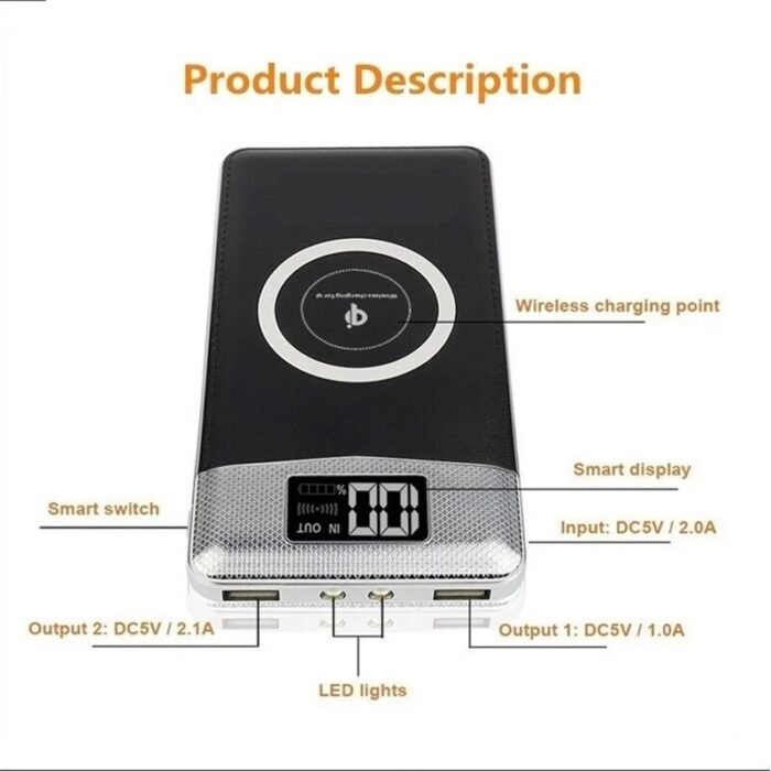 30000 mAh Wireless Portable Fast Charger Power Bank With 2 Outputs Backup Battery LCD Display Compatible Smart Phones Tablet - Image 3