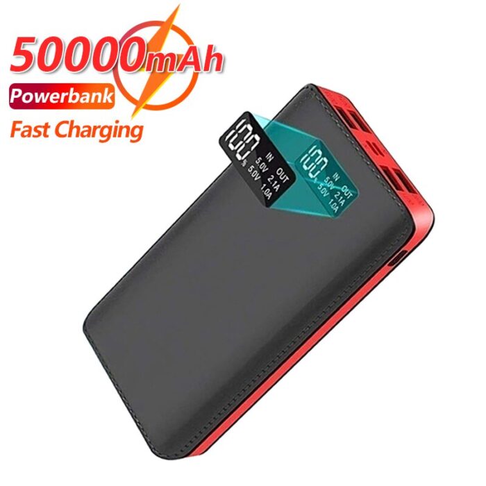 50000mAh 4-Port Power Bank with LCD & LED Light for Xiaomi/iPhone