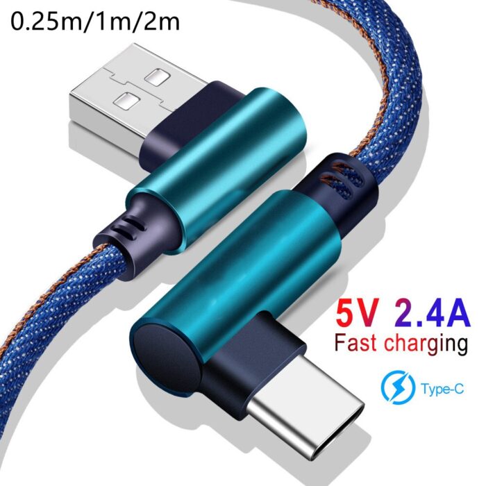 Micro USB Type C Cable 5A Fast Charging Type C Cord 90 Degree Elbow Nylon Braided Data Cable For Samsung Xiaomi 9 Android Phone